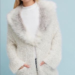 Sleeping on Snow Faux Fur-Collared Cardigan NWOT